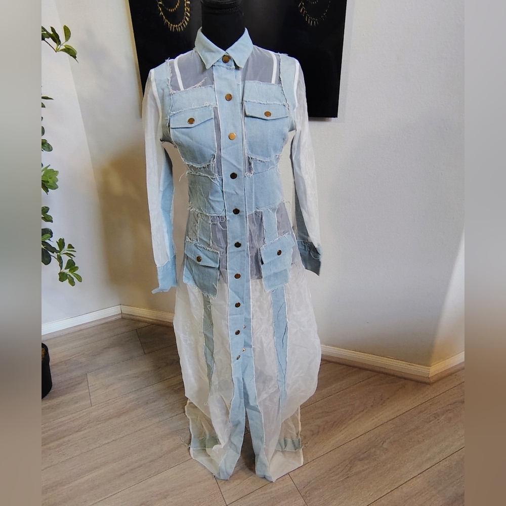 Banjul Stylish Patchwork Denim Maxi Dress Size Small NWNT
